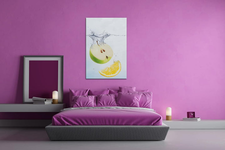 deyoli köstlicher Apfel mit Zitronenscheibe im Format: 80x60 als Leinwandbild, Motiv fertig gerahmt