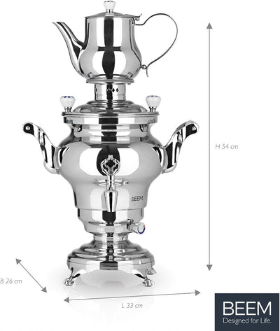 BEEM Samowar Odessa 3 l, Teekocher elektrisch, 1.800 W, Edelstahl, 3 l Wasserbehälter, 1 l Teekanne,