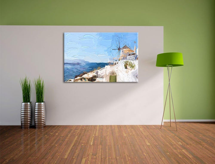 Pixxprint weisse Häuser in Griechenland als Leinwandbild/Grösse: 100x70 cm/Wandbild/Kunstdruck/ferti