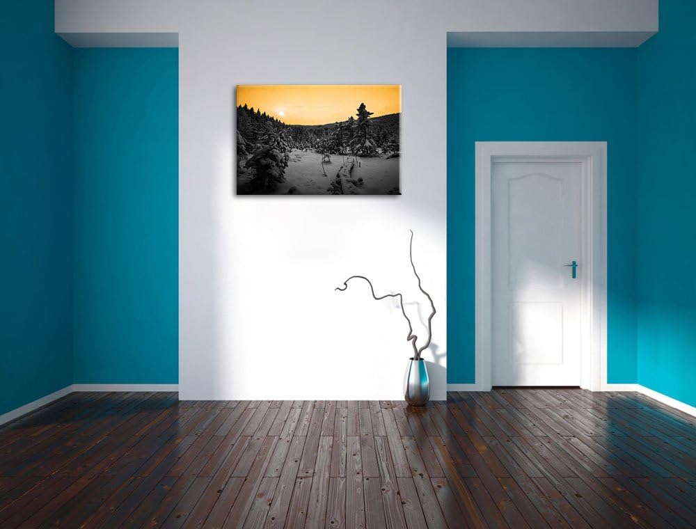 Wald im verschneiten Winter schwarz/weiss Format: 100x70 auf Leinwand, XXL riesige Bilder fertig ger