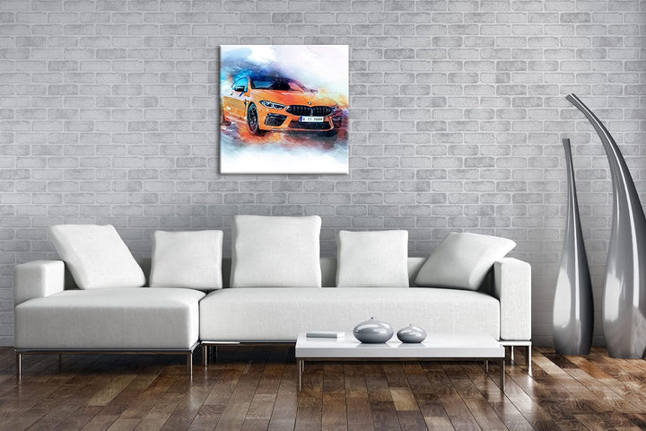 küstlericher Sportwagen Format: 60x60 als Leinwandbild, Motiv fertig gerahmt auf Echtholzrahmen, Hoc