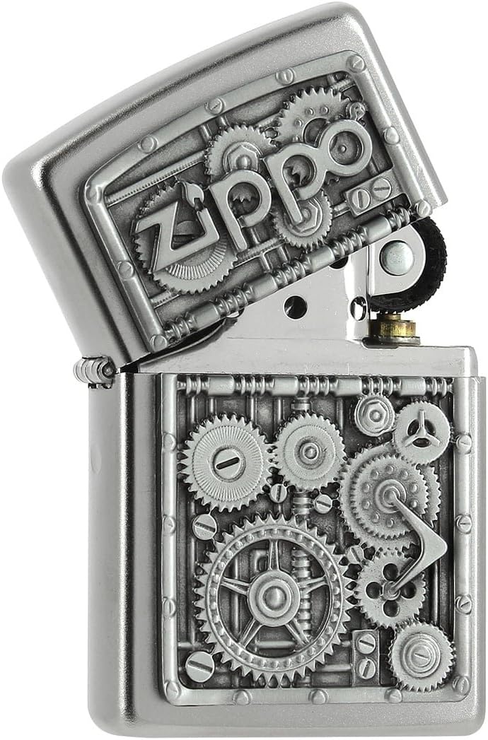 Zippo 2004497 Gear Wheels Feuerzeug, Messing, Edelstahloptik, 1 x 3,5 x 5,5 cm, 1 x 3,5 x 5,5 cm