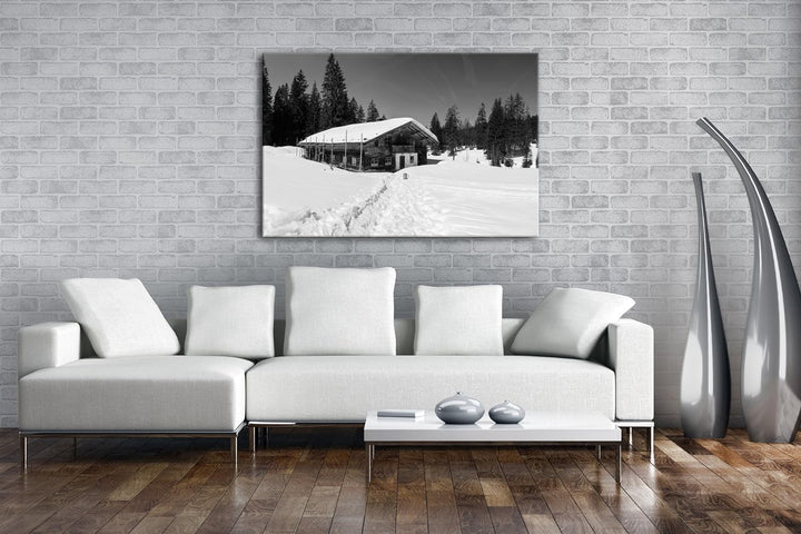deyoli Skihütte im Winter Effekt: Schwarz/Weiss Format: 60x40 als Leinwandbild, Motiv fertig gerahmt
