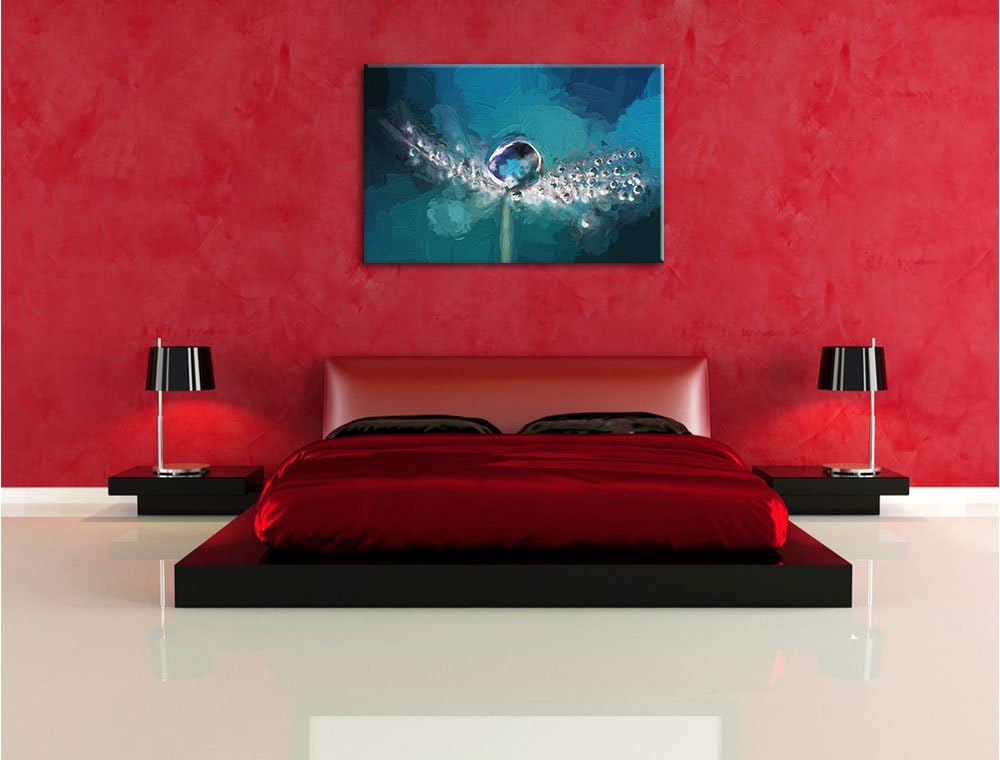 Pixxprint Wassertropfen auf Einer Pusteblume Kunst Pinsel Effekt, Format: 100x70 auf Leinwand, XXL r