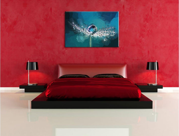 Pixxprint Wassertropfen auf Einer Pusteblume Kunst Pinsel Effekt, Format: 100x70 auf Leinwand, XXL r