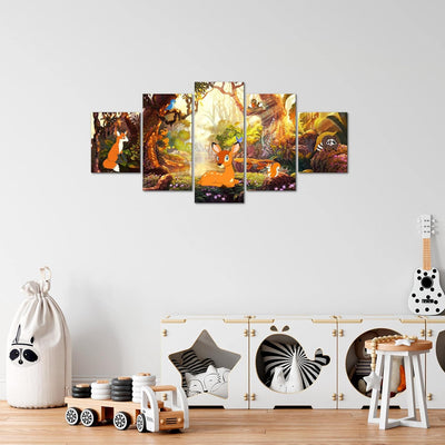 Runa Art Wandbilder Kinderzimmer Wald 5 Teilig Bild auf Vlies Leinwand Deko Babyzimmer Spielzimmer W