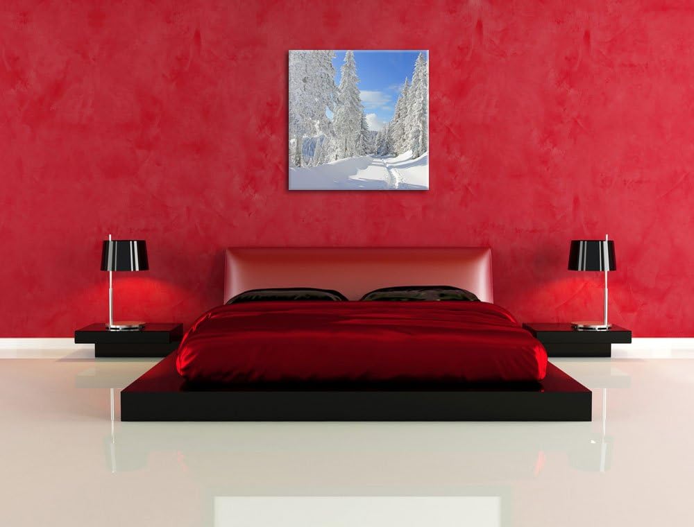 Winterlandschaft Bäume, Format: 70x70 auf Leinwand, XXL riesige Bilder fertig gerahmt mit Keilrahmen