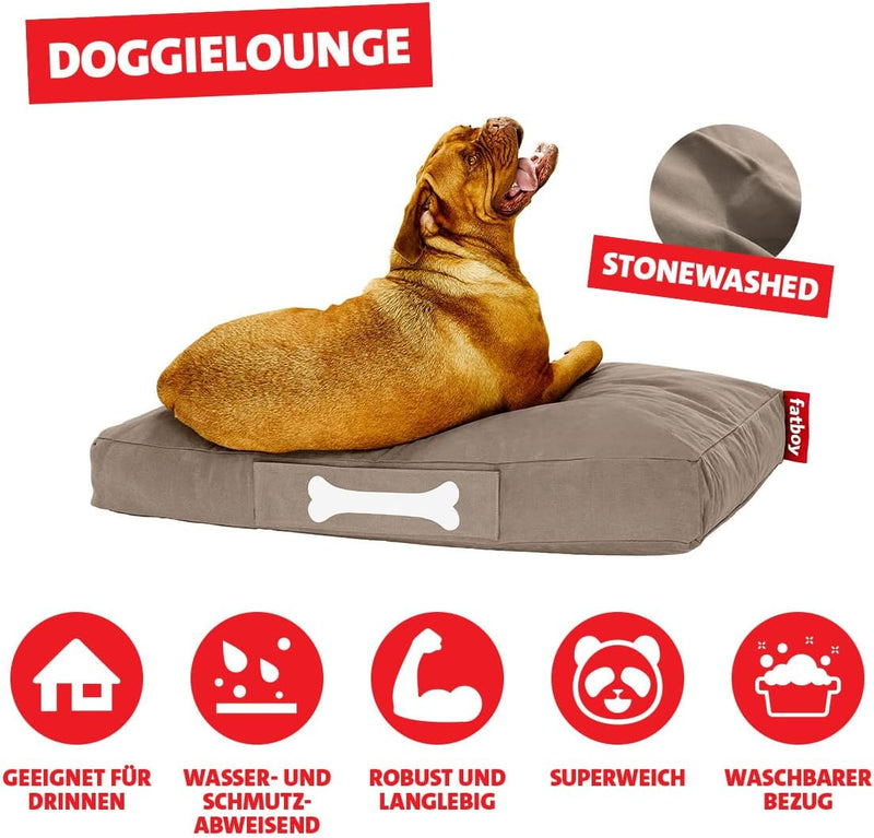 Fatboy® Doggielounge Stonewashed | Hundekissen Taupe | Abwaschbares Hundebett für grosse und kleine