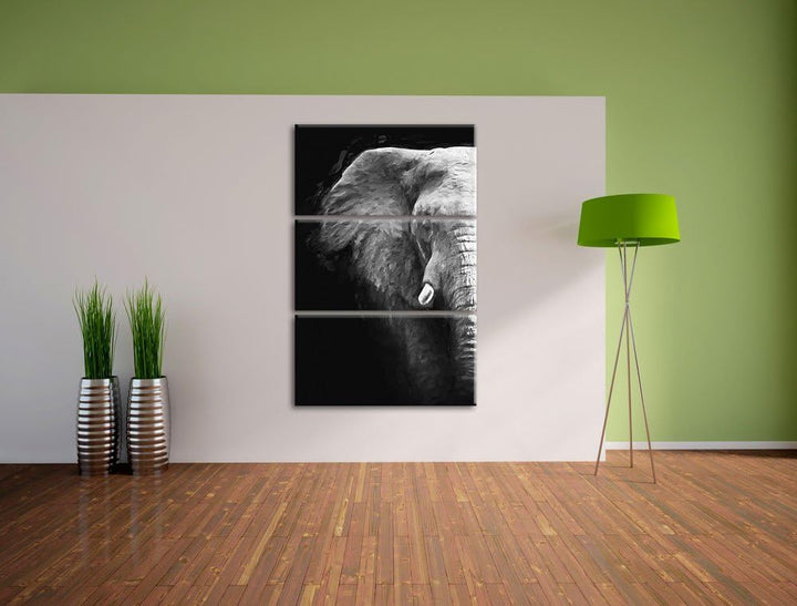 Dark Elefant Porträt Spezial 3-Teiler Leinwandbild 120x80 Bild auf Leinwand, XXL riesige Bilder fert