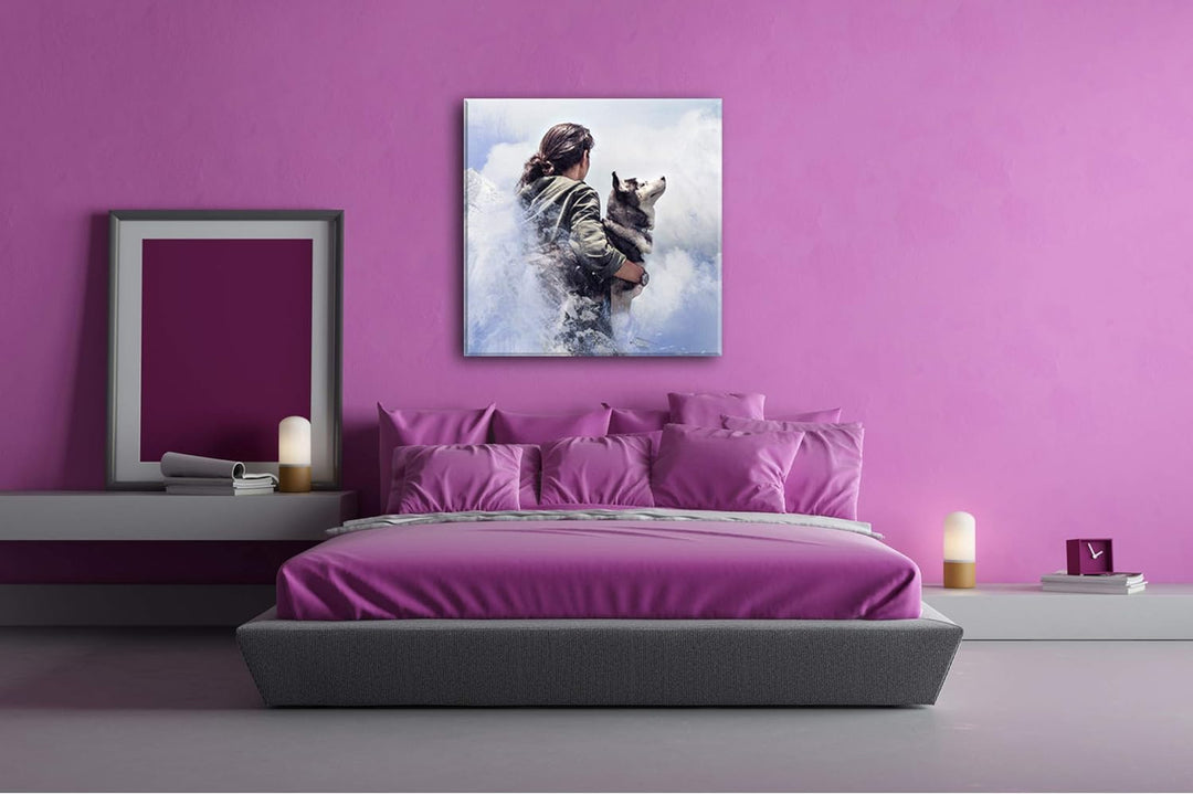 deyoli Edler Husky Format: 70x70 als Leinwand, Motiv fertig gerahmt auf Echtholzrahmen, Hochwertiger