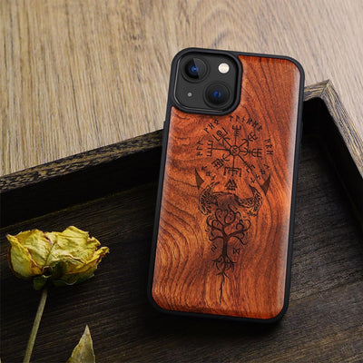 Carveit Holz Cover für iPhone 15 hülle, Kompatibel mit Magsafe Silikon Stossfeste Cover, Magnetisch