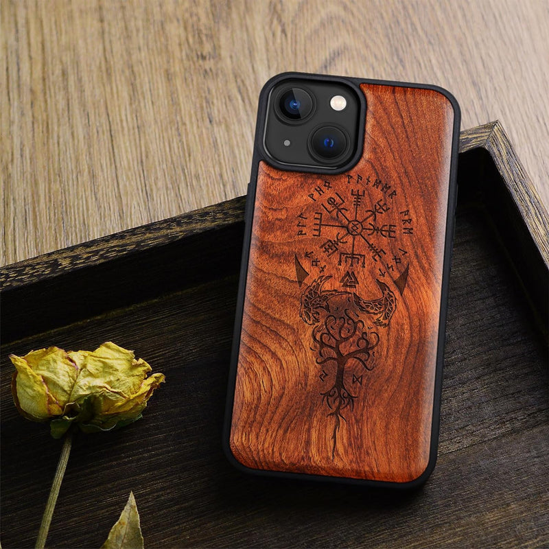 Carveit Holz Cover für iPhone 15 hülle, Kompatibel mit Magsafe Silikon Stossfeste Cover, Magnetisch