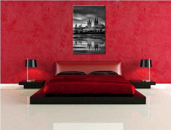 Pixxprint Polarlichter Skyline Köln als Leinwandbild/Grösse: 100x70 / Wandbild/Kunstdruck/fertig bes