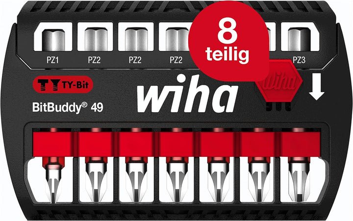 Wiha Bit Set BitBuddy 8-tlg. I TY-Bit 49 mm 1/4" E6,3 I Pozidriv I Zubehör für Schraubanwendungen I