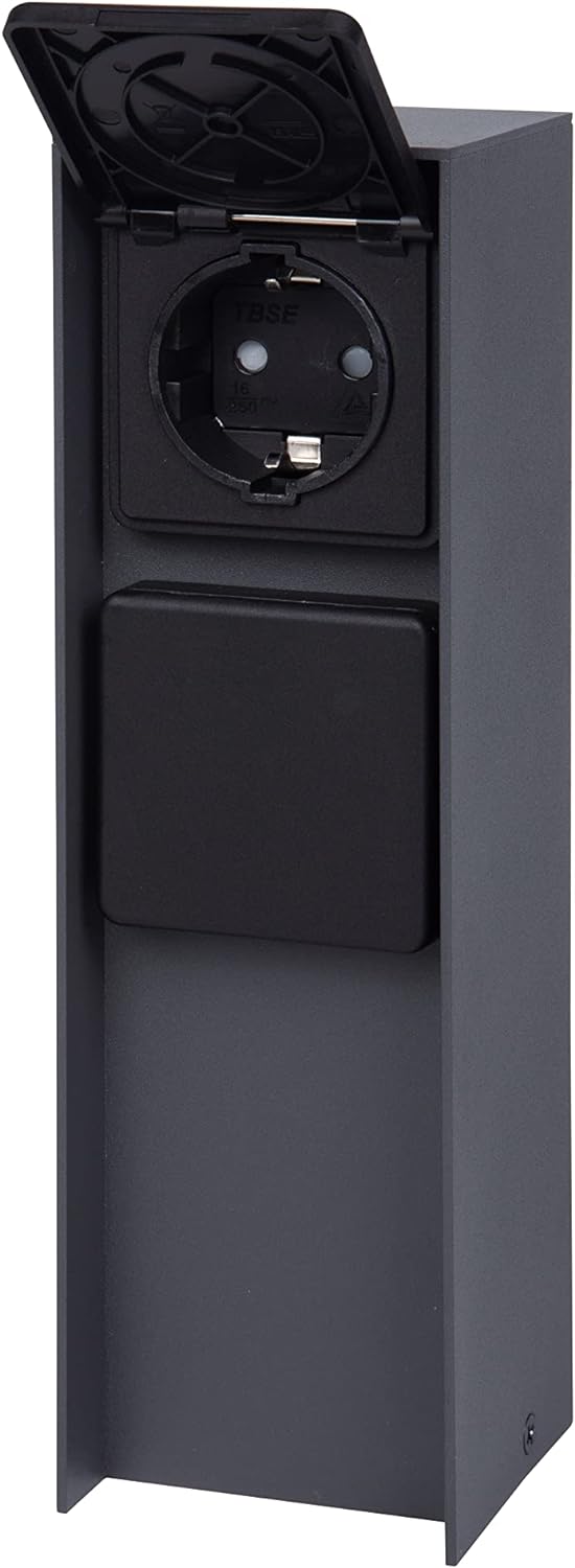 Bold 19523 Abano Aussen-Steckdose-Garten (Steckdosen-Säule) mit 2-Fach Stecker in Anthrazit (IP44 Ou