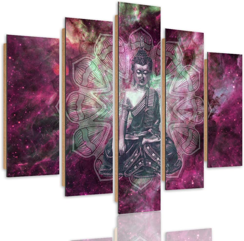 Bilder 5 Teilig Abstraktion Deco Panel Kunst Buddha Mantra Zen rosa 100x70 cm Deco panel 100x70 cm C