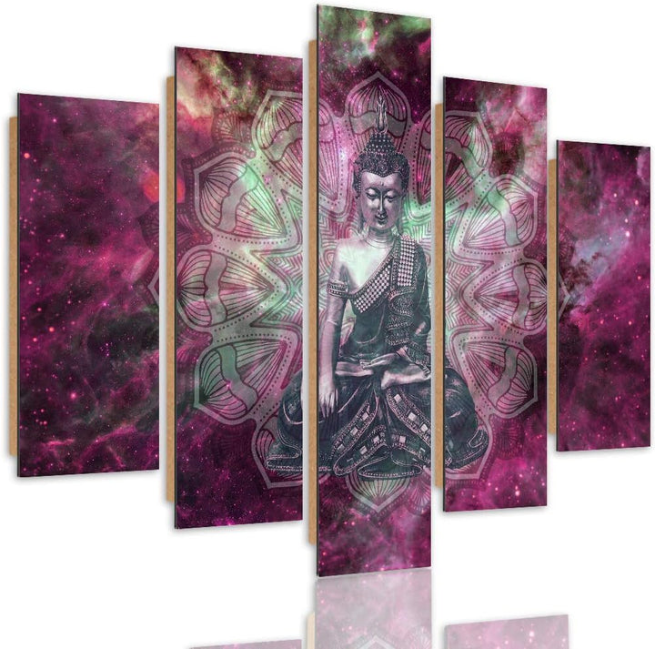 Bilder 5 Teilig Abstraktion Deco Panel Kunst Buddha Mantra Zen rosa 100x70 cm Deco panel 100x70 cm C