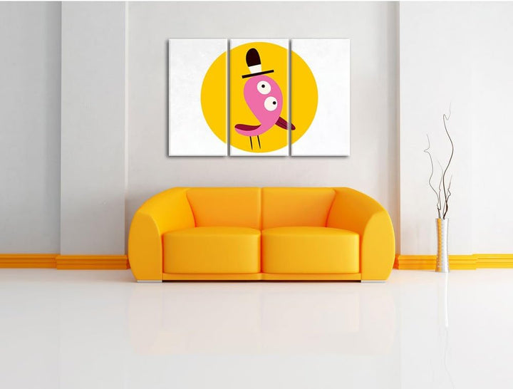 Pixxprint Lustiger Vogel mit einfarbigem Hintergrund weiss 3-Teiler Leinwandbild 120x80 Bild auf Lei