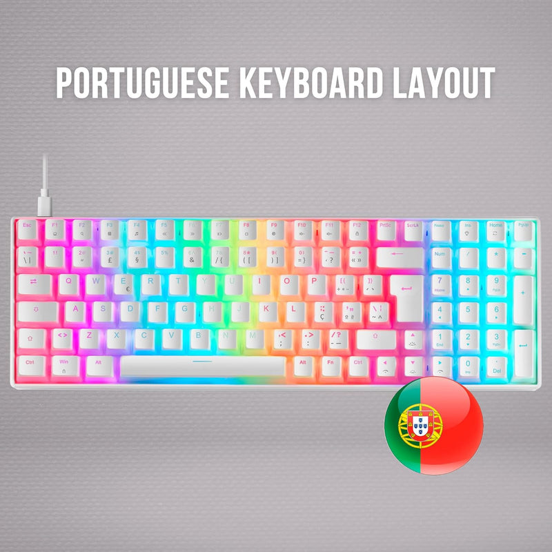 Mars Gaming MKULTRA, Mechanische Tastatur Weiss RGB, Kompakt 96%, Schalter Outemu SQ Rot, Portugiesi