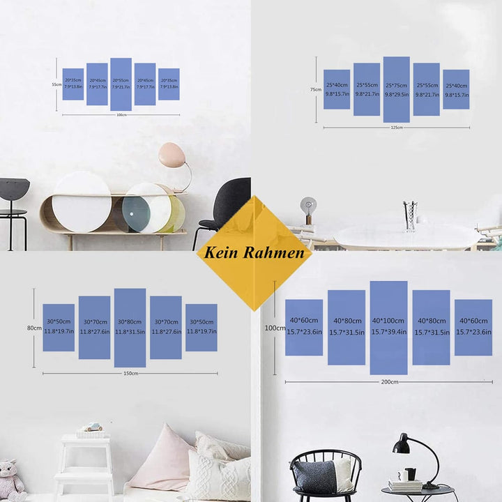 LXTOPN islamische Leinwandbild 5 Teilig Wanddeko Marmor Textur Bilder,Koran Kalligraphie Allah Relig