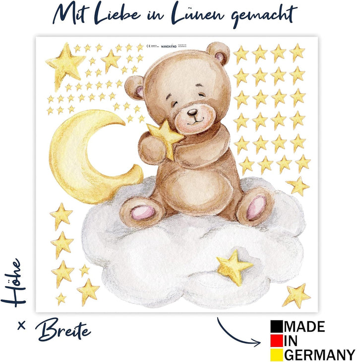 Knuddel Bär auf der Wolke V292 | handgezeichnet | AUFKLEBER Kindergarten | Wandsticker Kinderzimmer