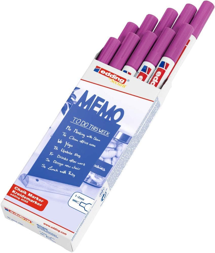 edding 4085 Kreidemarker - pink - 10 Kreidestifte - Rundspitze 1-2 mm - dünner Kreidestift für Tafel