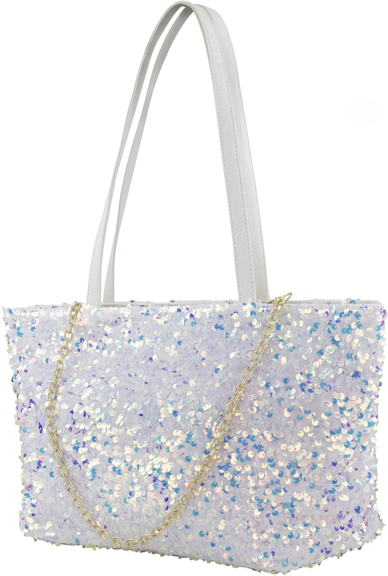 Pailletten Tasche Damen Handtasche Glitzer weiss schwarz Hingucker, Weiss