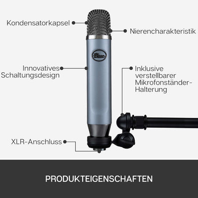 Blue Ember XLR Kondensatormikrofon für Aufnahmen und Streaming, mit optimierter Kondensatorkapsel un