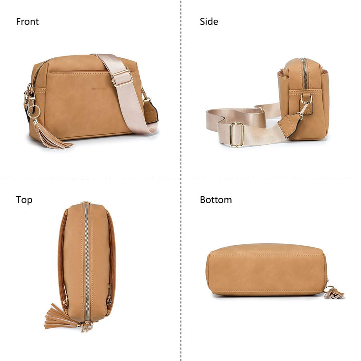 Roulens Damen Handy Umhängetasche,Veganem Leder Crossbody Schultertasche,Breiter Riemen Abendtasche
