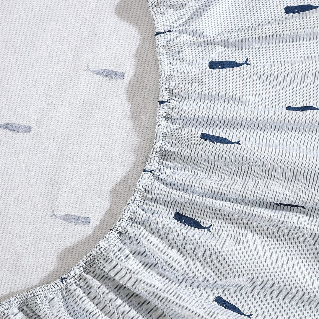 Nautica Bettwäsche-Set für Doppelbett, Baumwoll-Perkal-Bettwäsche-Set, Küstendekoration (Wal gestrei