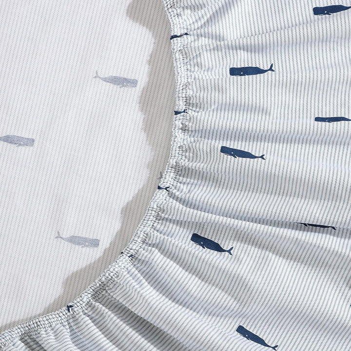 Nautica Bettwäsche-Set für Doppelbett, Baumwoll-Perkal-Bettwäsche-Set, Küstendekoration (Wal gestrei