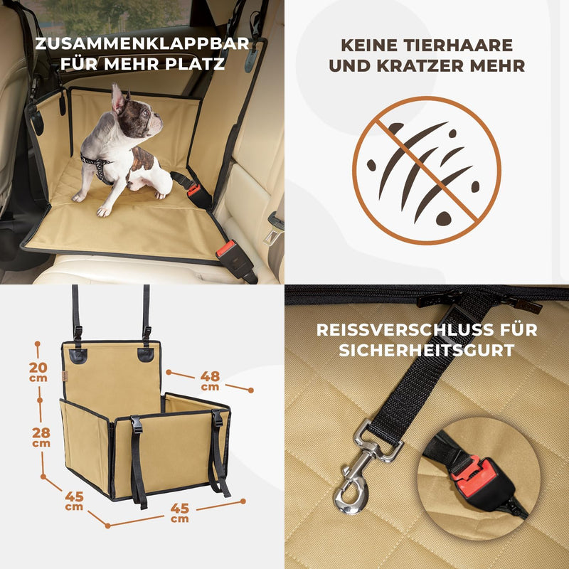 Extra Stabiler Hunde Autositz - Verstärkter Autositz für kleine und mittlere Hunde mit 4 Befestigung