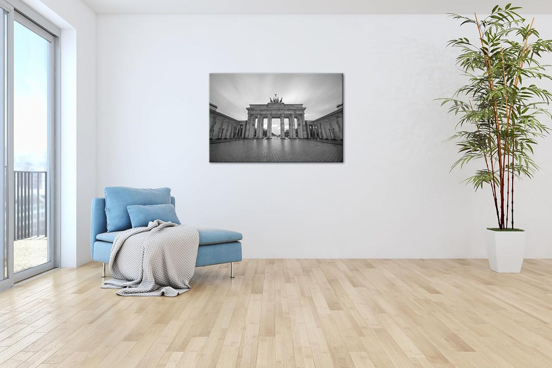deyoli Brandenburger Tor mit Sonnenstrahlen Format: 100x70 cm Effekt: Schwarz/Weiss als Leinwandbild