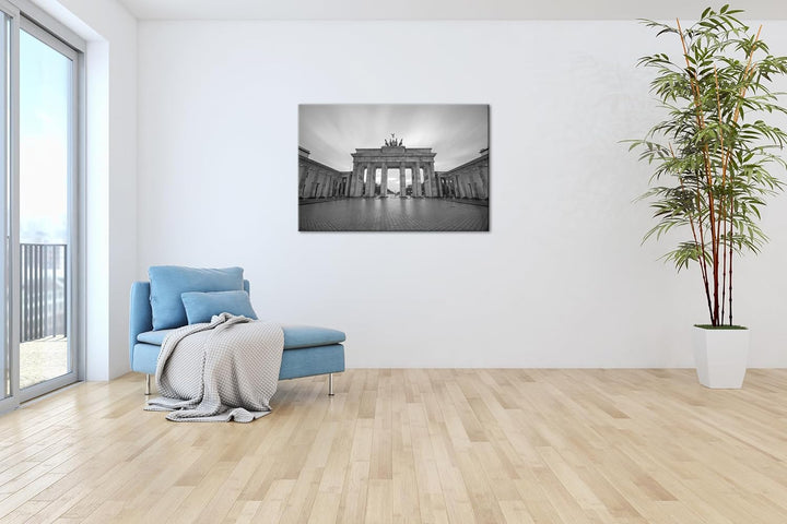 deyoli Brandenburger Tor mit Sonnenstrahlen Format: 100x70 cm Effekt: Schwarz/Weiss als Leinwandbild