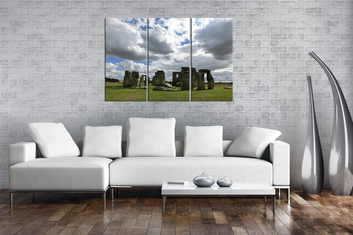 deyoli gigantische Stonehenge Felsformation in England Format: 3-teilig 120x80 als Leinwandbild, Mot