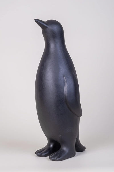 IDYL Moderne Skulptur Figur Sandsteinguss Pinguin | wetterfest | schwarz | 18x16x48 cm | Dekorations