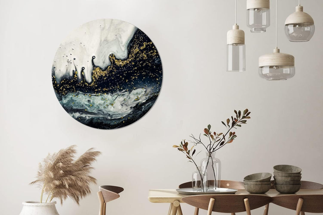 MuchoWow Wandbild Rund Wanddeko Deko Wohnzimmer Bilder 90x90 cm Marmor - Abstrakt - Gold - Luxus, 90
