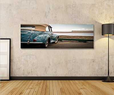 islandburner Bild Bilder auf Leinwand Cabrio am Meer Retro Style Oldtimer Panorama XXL Poster Leinwa