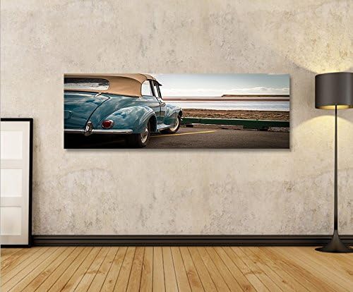 islandburner Bild Bilder auf Leinwand Cabrio am Meer Retro Style Oldtimer Panorama XXL Poster Leinwa