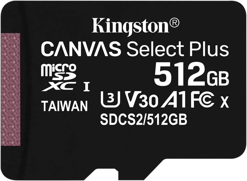 Kingston Canvas Select Plus microSD Speicherkarte, SDCS2/512GBSP Class 10 512GB Nur Karte, 512GB Nur