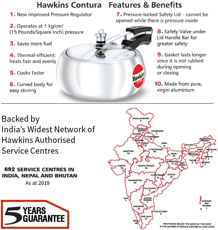 Hawkins HC35 Contura Schnellkochtopf, 3,5 l, Aluminium 3.5 litre, 3.5 litre
