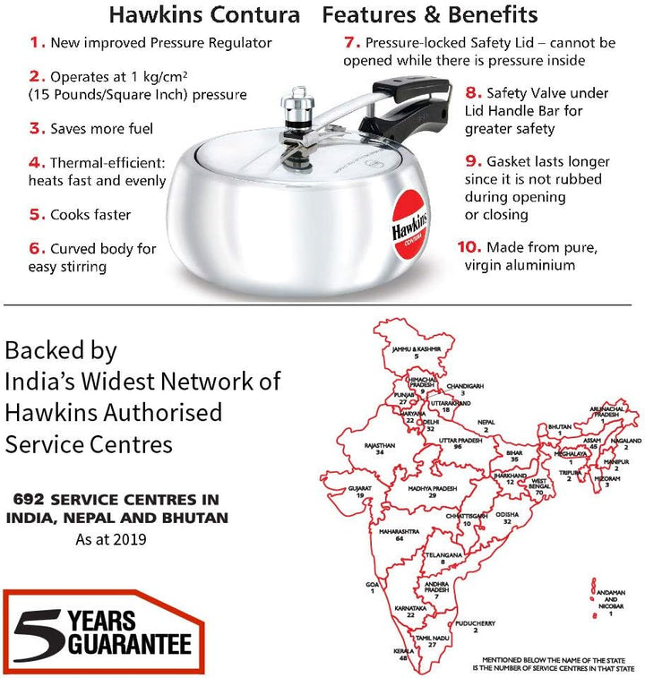 Hawkins HC35 Contura Schnellkochtopf, 3,5 l, Aluminium 3.5 litre, 3.5 litre