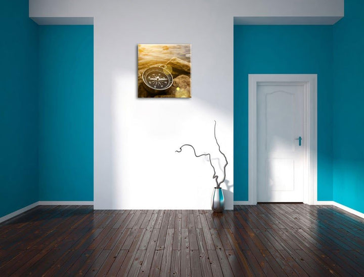 schöner Kompass Reiselust, Format: 70x70 auf Leinwand, XXL riesige Bilder fertig gerahmt mit Keilrah