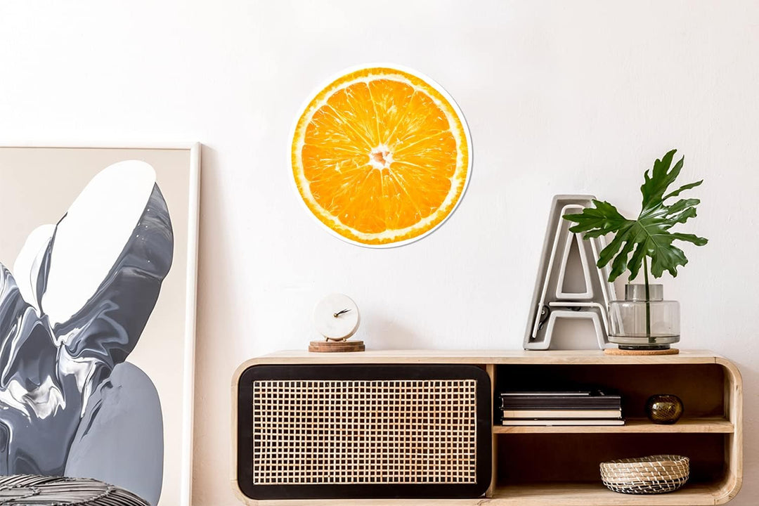 MuchoWow Wandbild Rund Wanddeko Deko Wohnzimmer Bilder 30x30 cm Orange - Obst - Weiss, 30x30 cm