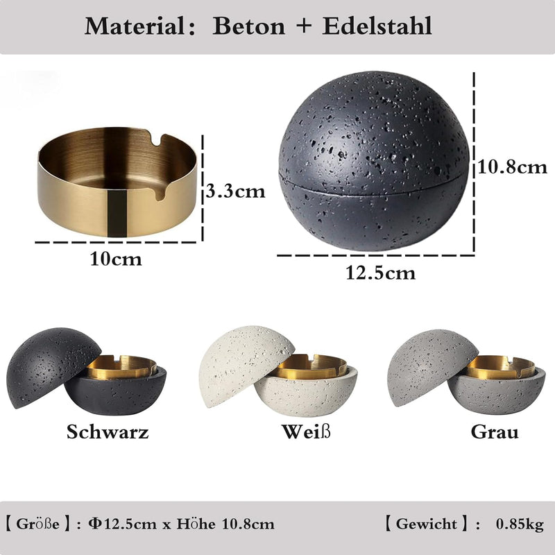 Cutfouwe Mode-Mülleimer,Beton+Innenzylinder Aus Metall -Leicht Zu Reinigen,Schwarz Black Schwarz, Bl