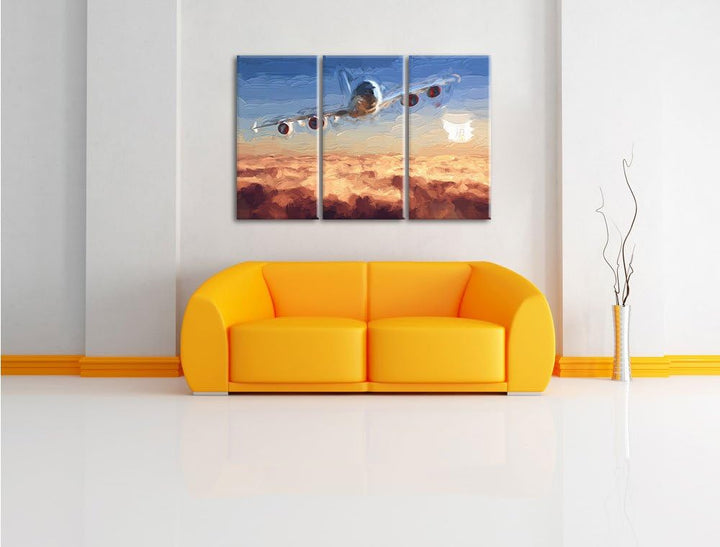 Pixxprint Flugzeug 3Teiler 120x80 cm Leinwandbild Wandbild Kunstdruck