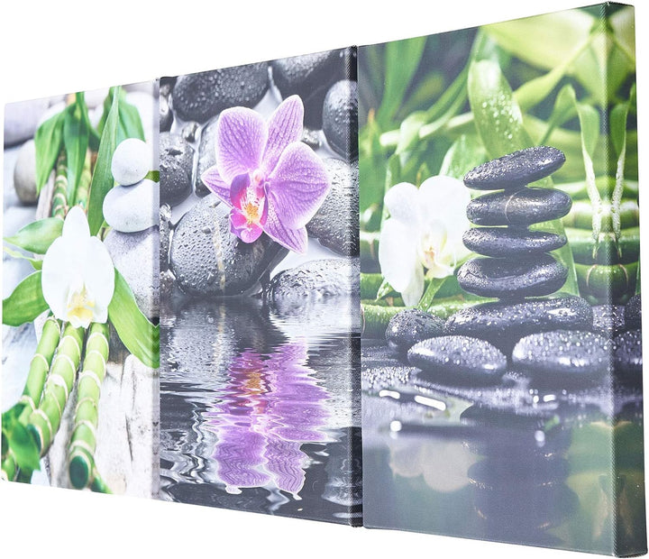 3er Set Wandbild je 30x20cm Leinwand Orchideen Bambus Wellness Deko Wanddeko Keilrahmen, Leinwand