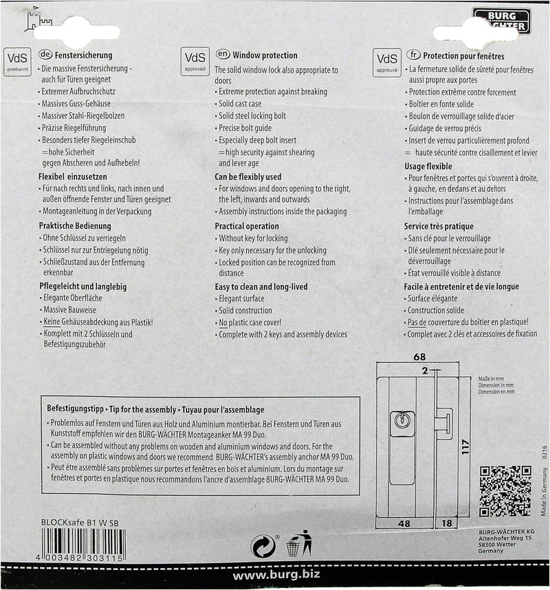 Burg-Wächter Fenstersicherung, Einbruchschutz für Fenster und Balkontüren, Abschliessbar, Unter-/Obe