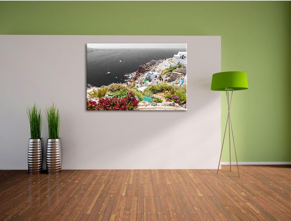 Pixxprint Griechische Küste als Leinwandbild/Grösse: 100x70 cm/Wandbild/Kunstdruck/fertig bespannt,