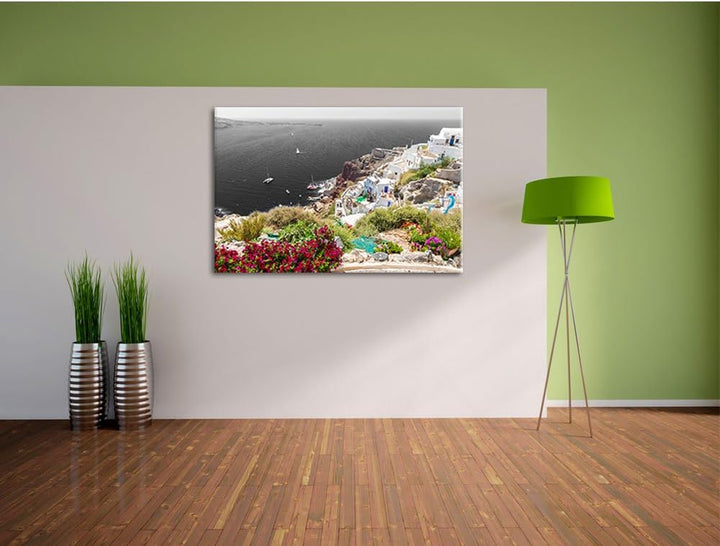 Pixxprint Griechische Küste als Leinwandbild/Grösse: 100x70 cm/Wandbild/Kunstdruck/fertig bespannt,